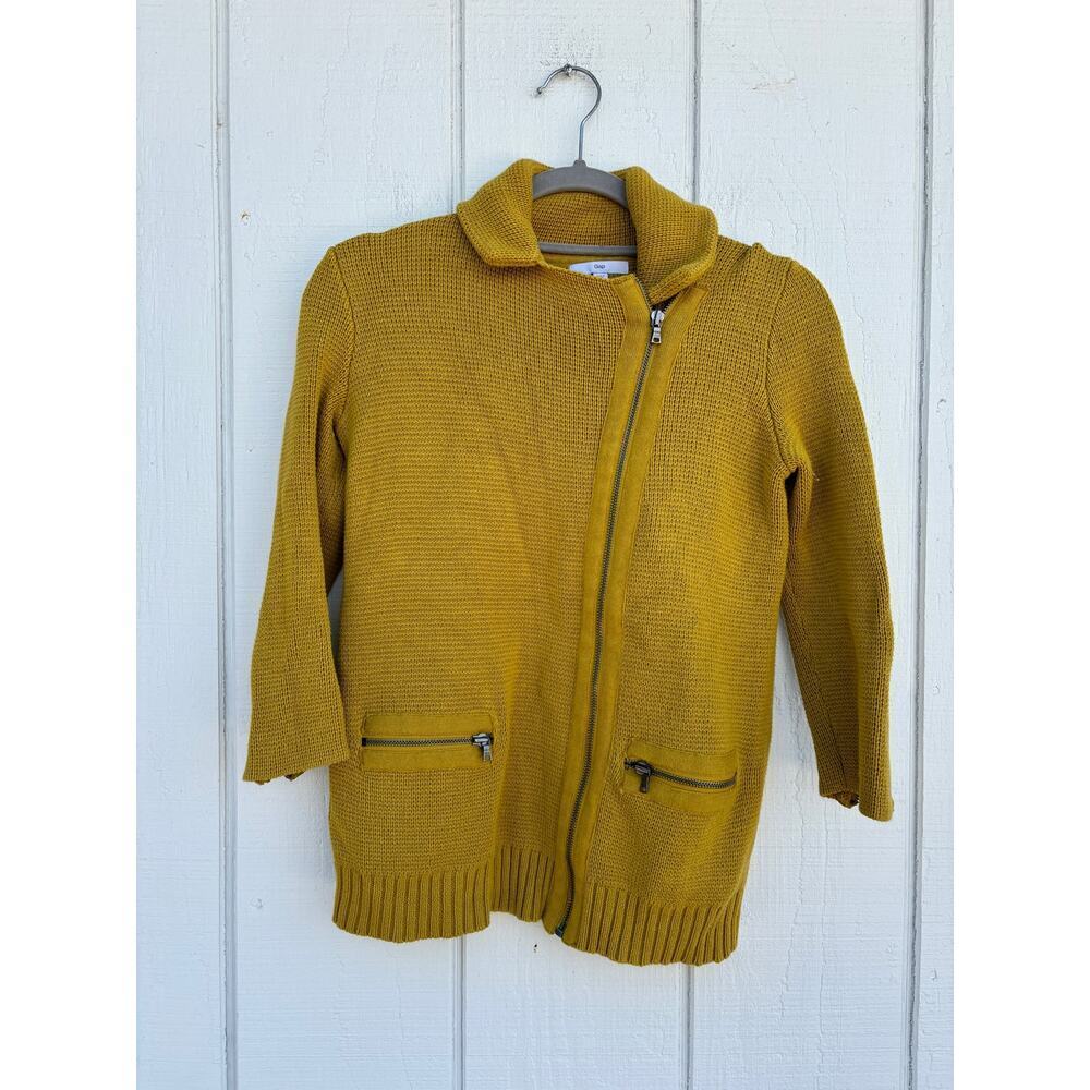 Gap Sweater Jacket, Off Center Zipper, Collar, Mustard Yellow, Sz‎ XS